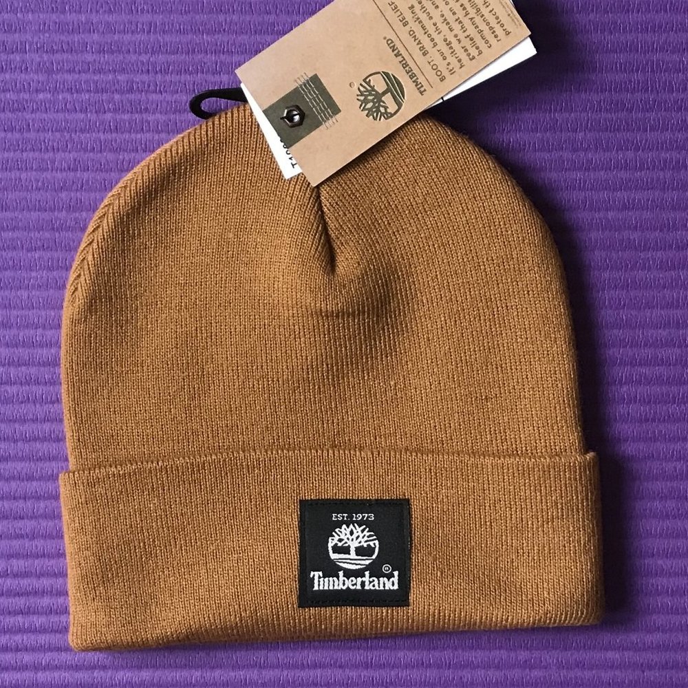 NEW Timberland Men's Knit Logo Beanie Brown